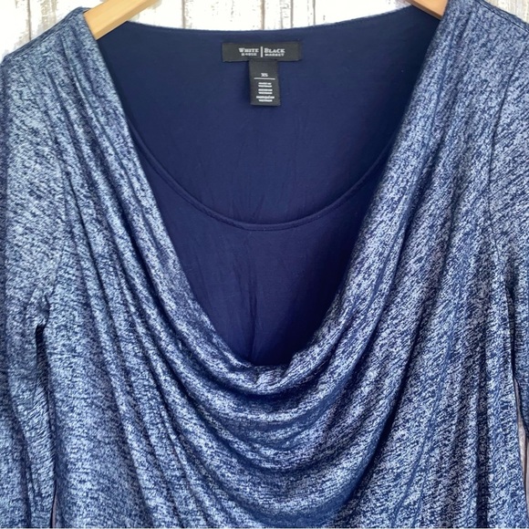 White House Black Market Navy Blue Drape Neck Blouse - Picture 3 of 5